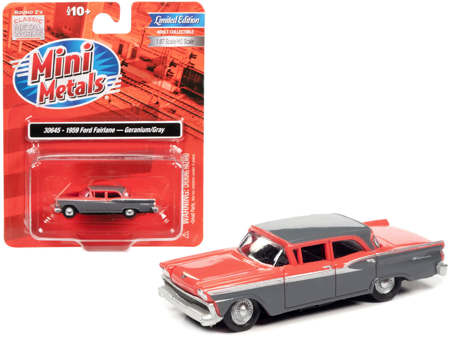 1959 Ford Fairlane Geranium Pink and Gunsmoke Gray 1/87 (HO) Scale Model Car by Classic Metal Works free shipping USA