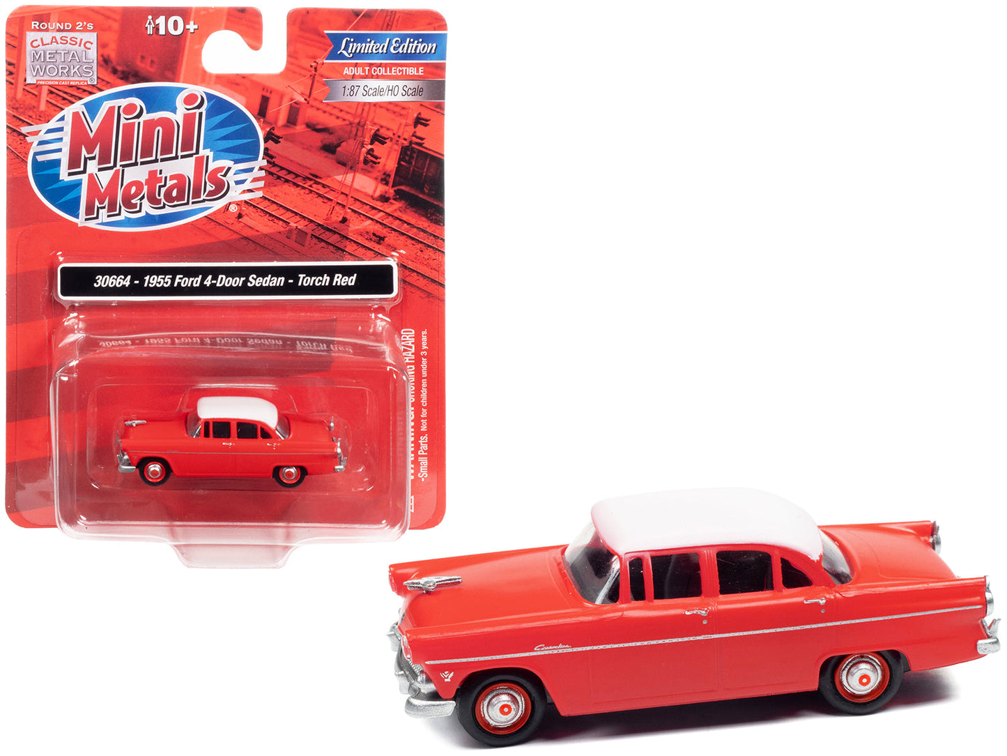 1955 Ford 4-Door Sedan Torch Red with White Top 1/87 (HO) Scale Model Car by Classic Metal Works free shipping USA