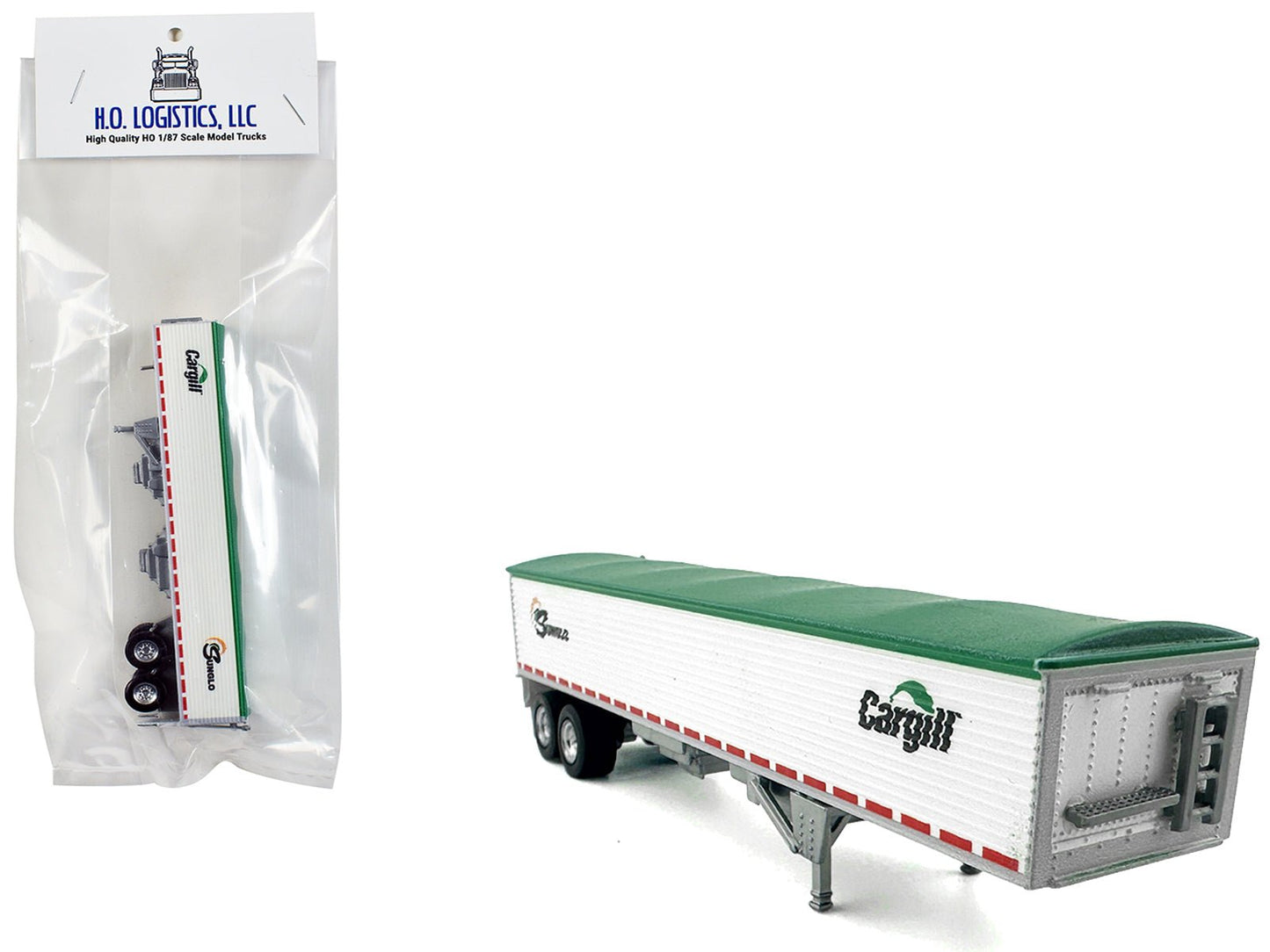 Covered Grain Trailer White with Green Tarp "SunGlo - Cargill" 1/87 (HO) Plastic Model Car by HO Logistics free shipping USA