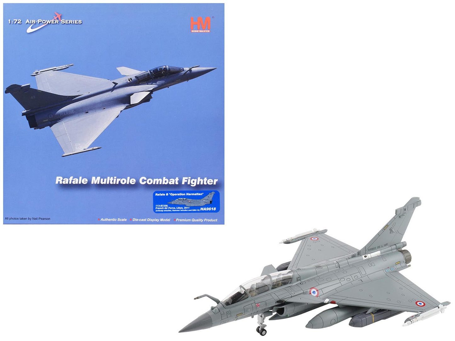 Dassault Rafale B Fighter Aircraft "113-IE/330 Libya" (2011) French Air Force "Air Power Series" 1/72 Diecast Model by Hobby Master free shipping USA