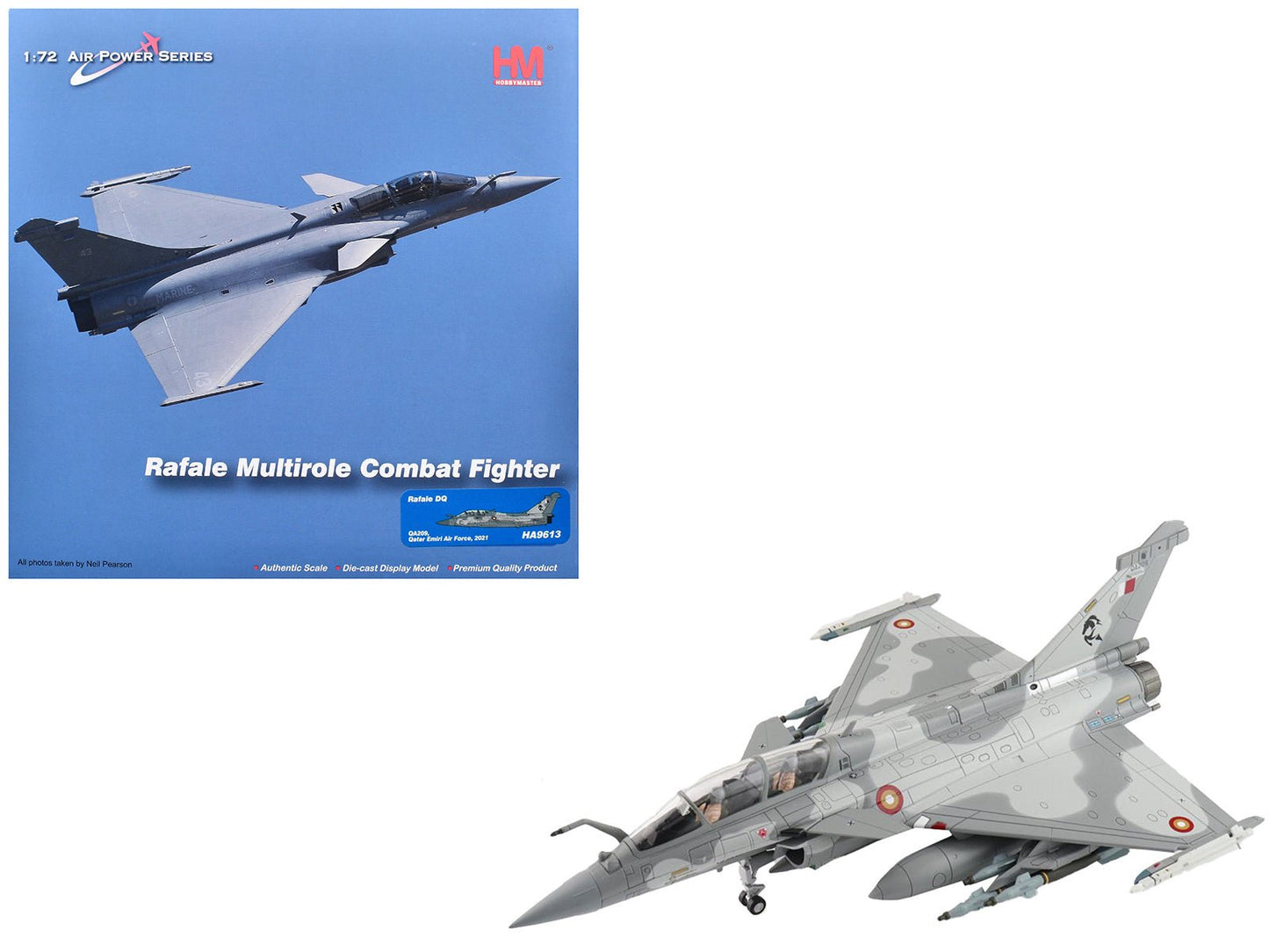Dassault Rafale DQ Fighter Aircraft "QA209" (2021) Qatar Emiri Air Force "Air Power Series" 1/72 Diecast Model by Hobby Master free shipping USA