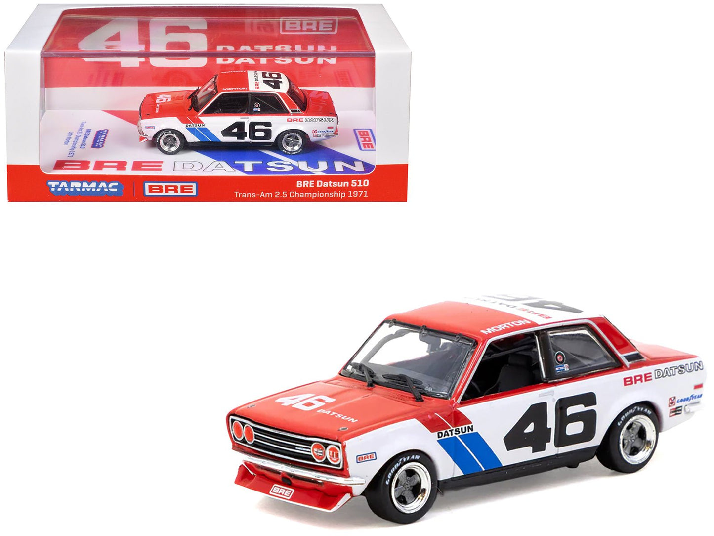 Datsun 510 #46 John Morton "Brock Racing Enterprises" Winner "Trans-Am 2.5 Championship" (1971) "Hobby64" Series 1/64 Diecast Model Car by Tarmac Works free shipping USA