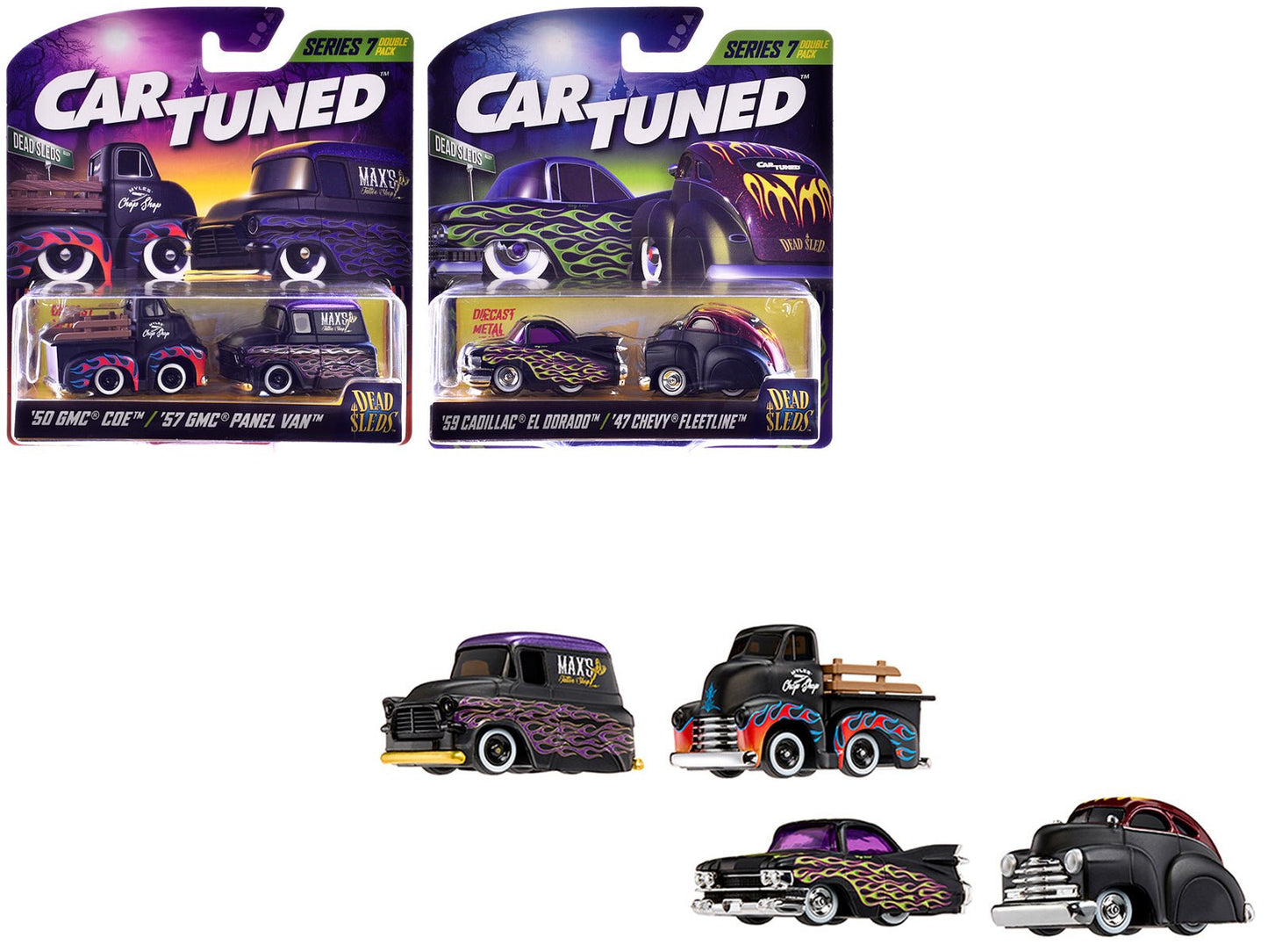 "Dead Sleds" Double Pack Series 7 Set of 4 Cars Diecast Model Cars by CarTuned free shipping USA