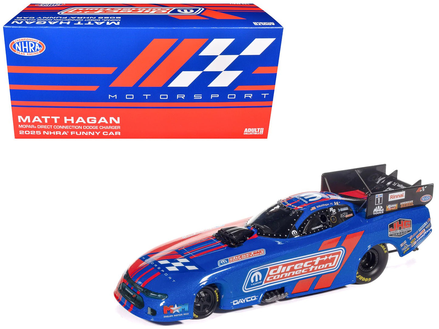 Dodge Charger NHRA Funny Car Matt Hagan "MOPAR Direct Connection" (2025) Limited Edition 1/24 Diecast Model Car by Auto World free shipping USA