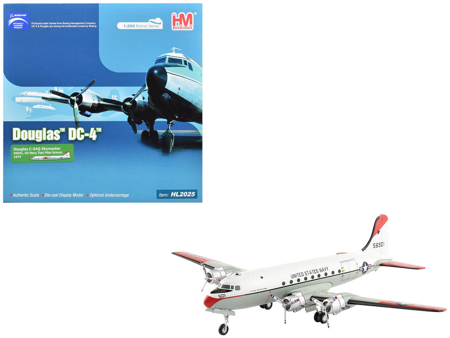 Douglas C-54Q Skymaster Transport Aircraft "US Navy Test Pilot School" (1973) United States Navy "Airliner Series" 1/200 Diecast Model by Hobby Master free shipping USA