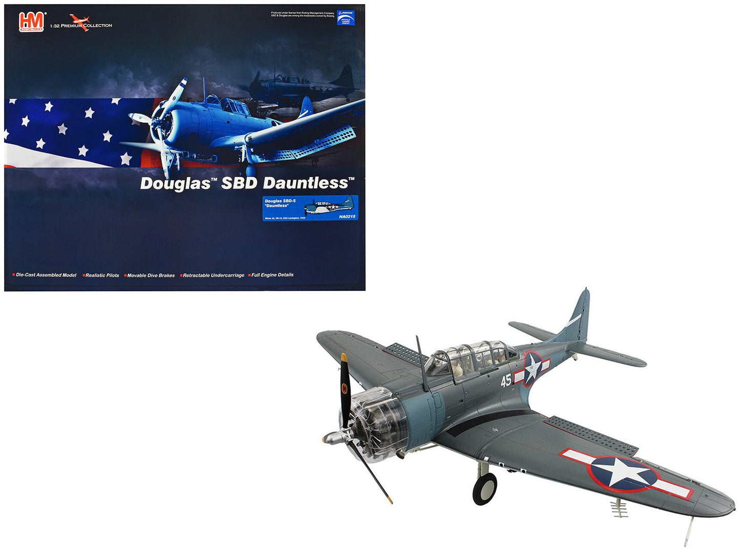 Douglas SBD-5 Dauntless Bomber Aircraft "VB-16 USS Lexington" (1943) United States Navy "Premium Collection" 1/32 Diecast Model by Hobby Master free shipping USA
