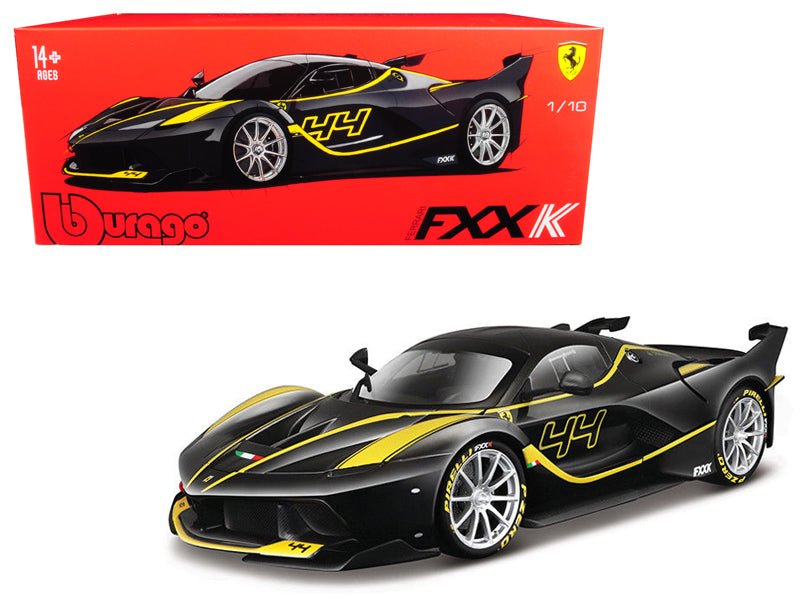 Ferrari FXX-K #44 Black with Yellow Stripes "Signature Series" 1/18 Diecast Model Car by Bburago free shipping USA