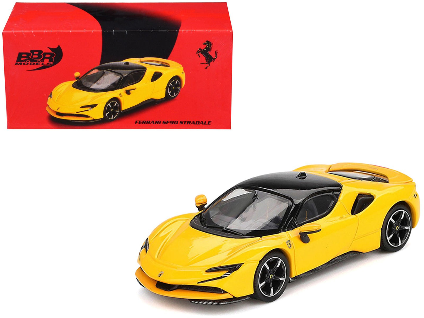 Ferrari SF90 Giallo Modena Yellow with Black Top 1/64 Diecast Model Car by BBR free shipping USA