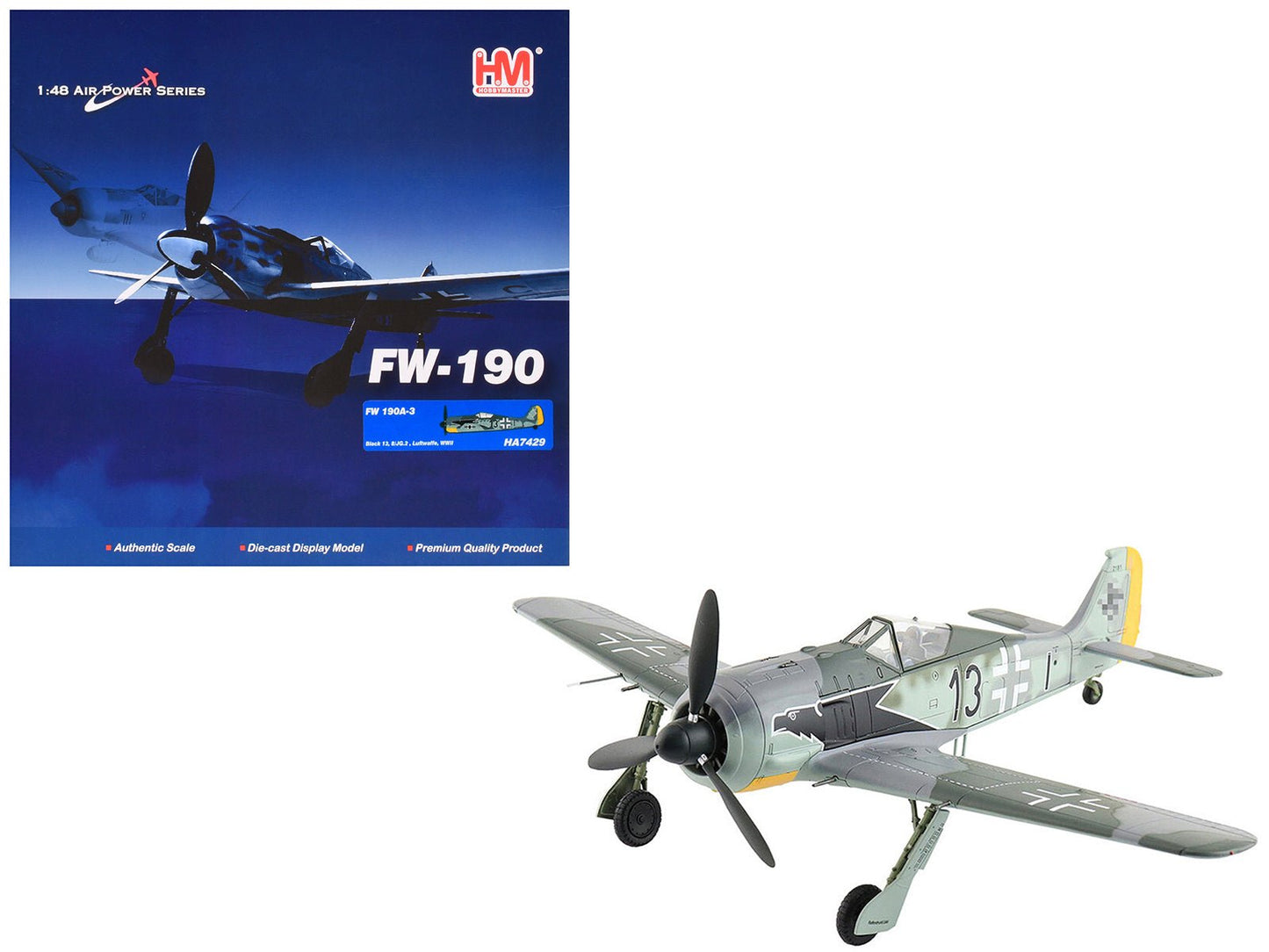 Focke-Wulf Fw 190A-3 Fighter Aircraft "8. Staffel Jagdgeschwader 2 (8/JG.2) World War II" German Luftwaffe "Air Power Series" 1/48 Diecast Model by Hobby Master free shipping USA