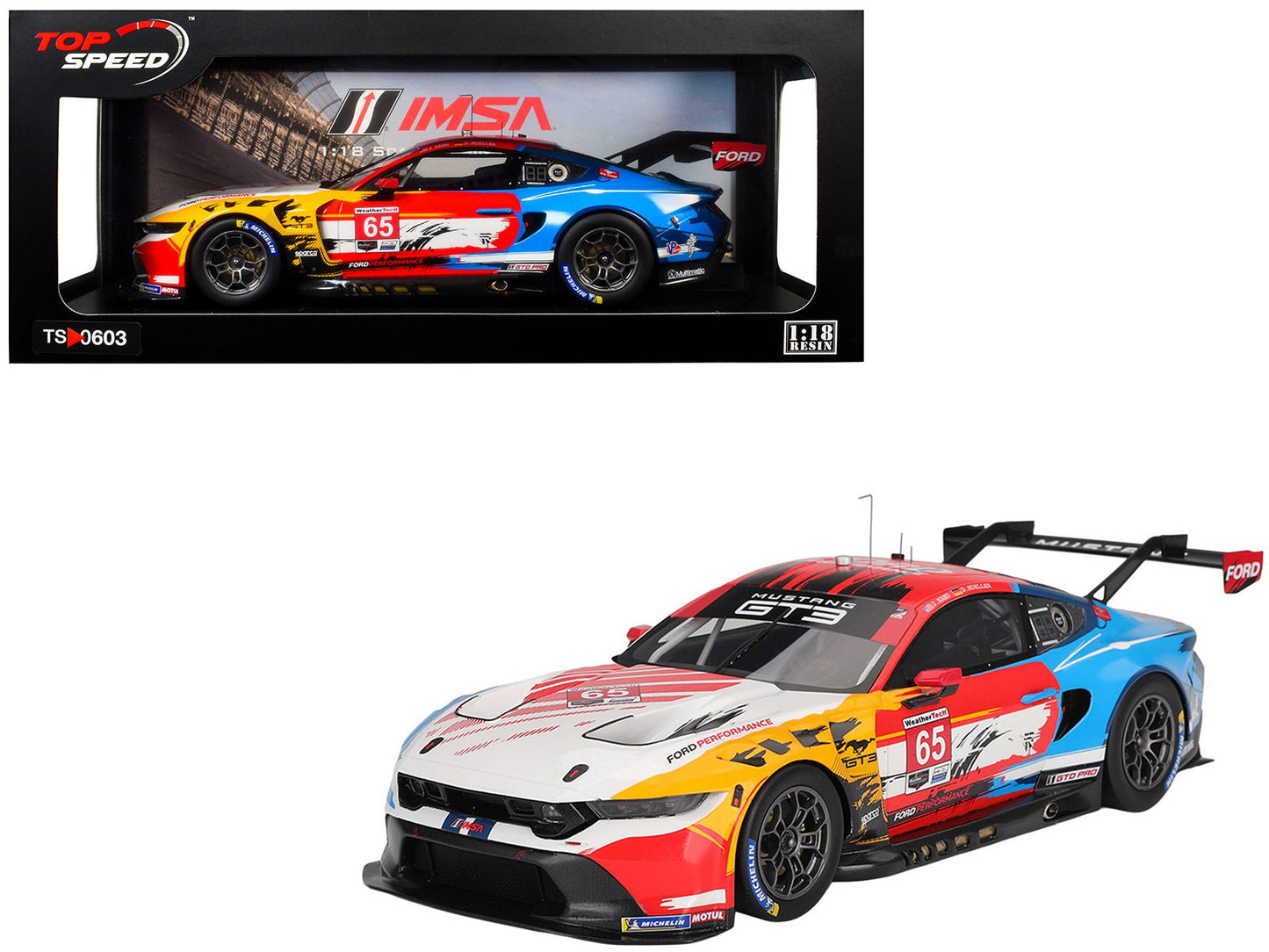 Ford Mustang GT3 #65 Joey Hand - Dirk Muller "Ford Multimatic Motorsports" "Motul Course de Monterey - Laguna Seca" (2024) 1/18 Model Car by Top Speed free shipping USA