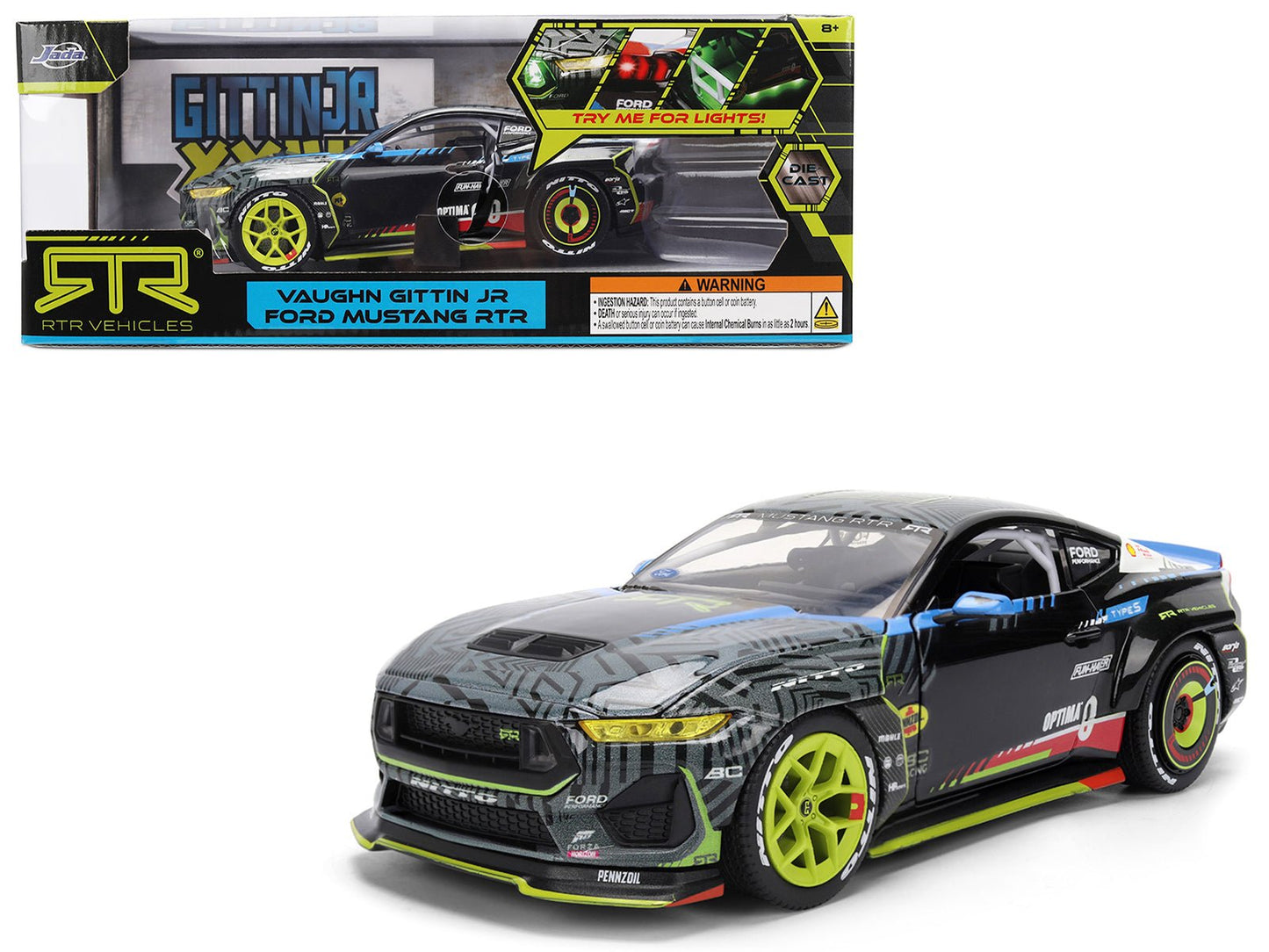 Ford Mustang RTR #25 Vaughn Gittin Jr. "Formula Drift PRO Championship" (2025) with Lights "RTR Vehicles" Series 1/24 Diecast Model Car by Jada free shipping USA
