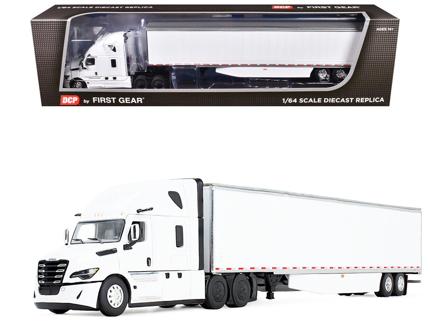 Freightliner Fifth Generation Cascadia Raised Roof Sleeper & 53' Utility Trailer with Skirts White 1/64 Diecast Model by DCP/First Gear free shipping USA
