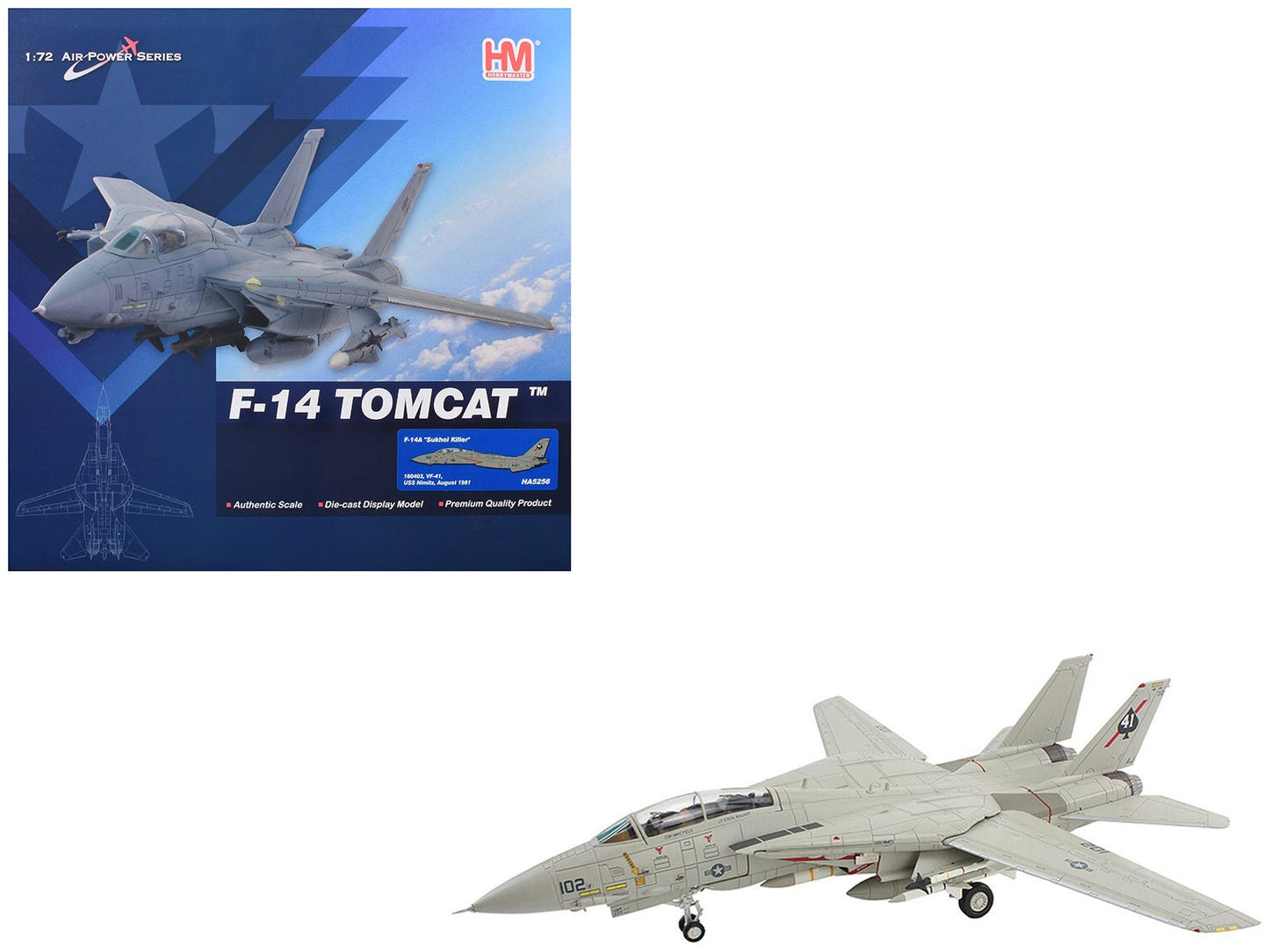 Grumman F-14A Tomcat Fighter Aircraft "Sukhoi Killer VF-41 Black Aces USS Nimitz" (1981) United States Navy "Air Power Series" 1/72 Diecast Model by Hobby Master free shipping USA