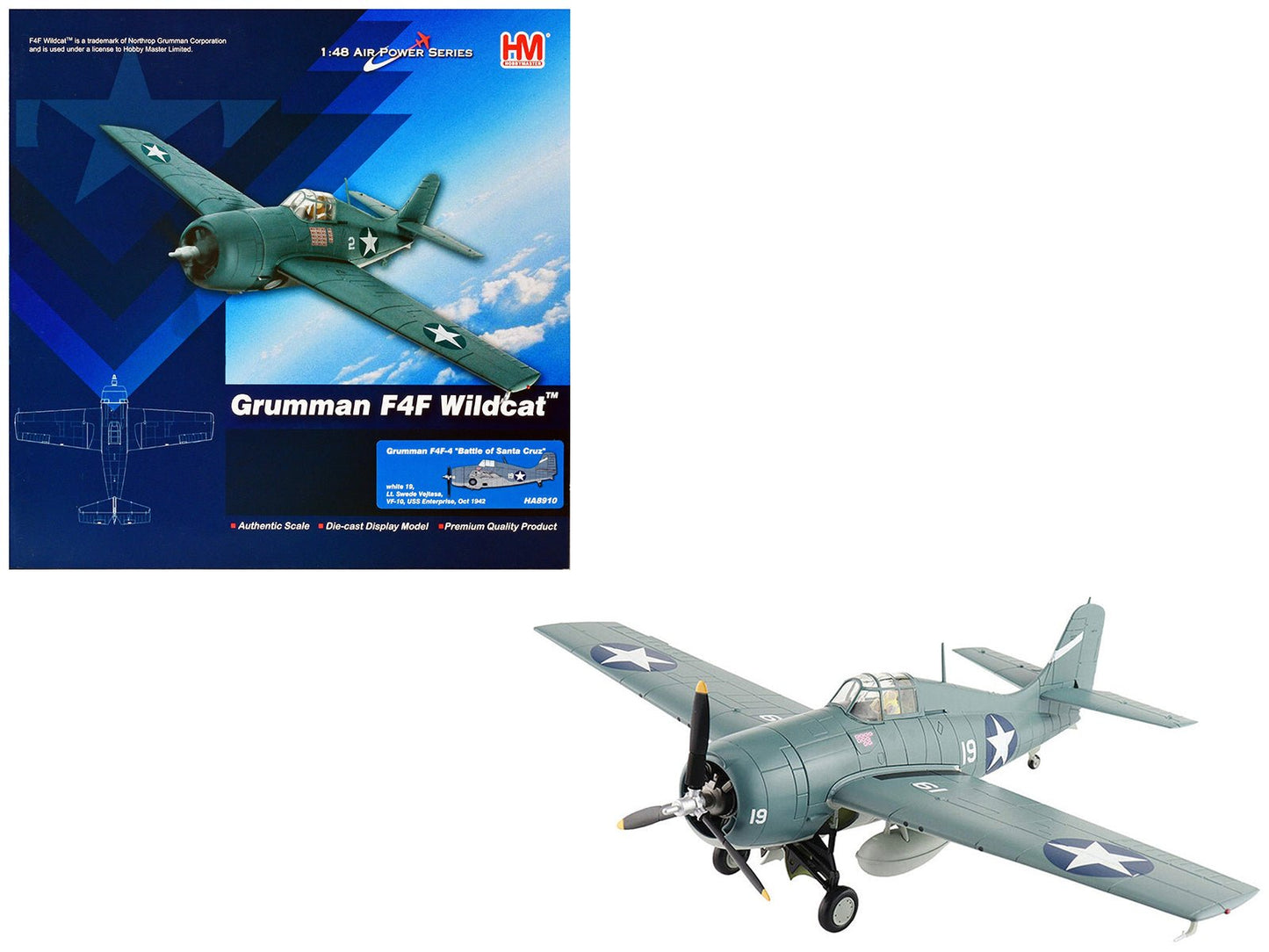 Grumman F4F-4 Wildcat Fighter Aircraft "Battle of Santa Cruz Lt. Swede Vejtasa VF-10 USS Enterprise" (1942) United States Navy "Air Power Series" 1/48 Diecast Model by Hobby Master free shipping USA
