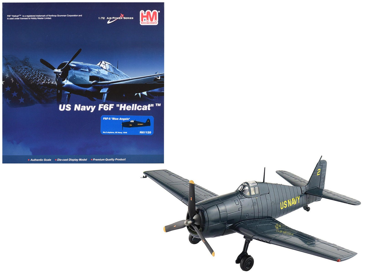 Grumman F6F-5 Hellcat Fighter Aircraft "Blue Angels #2" (1946) United States Navy "Air Power Series" 1/72 Diecast Model by Hobby Master free shipping USA