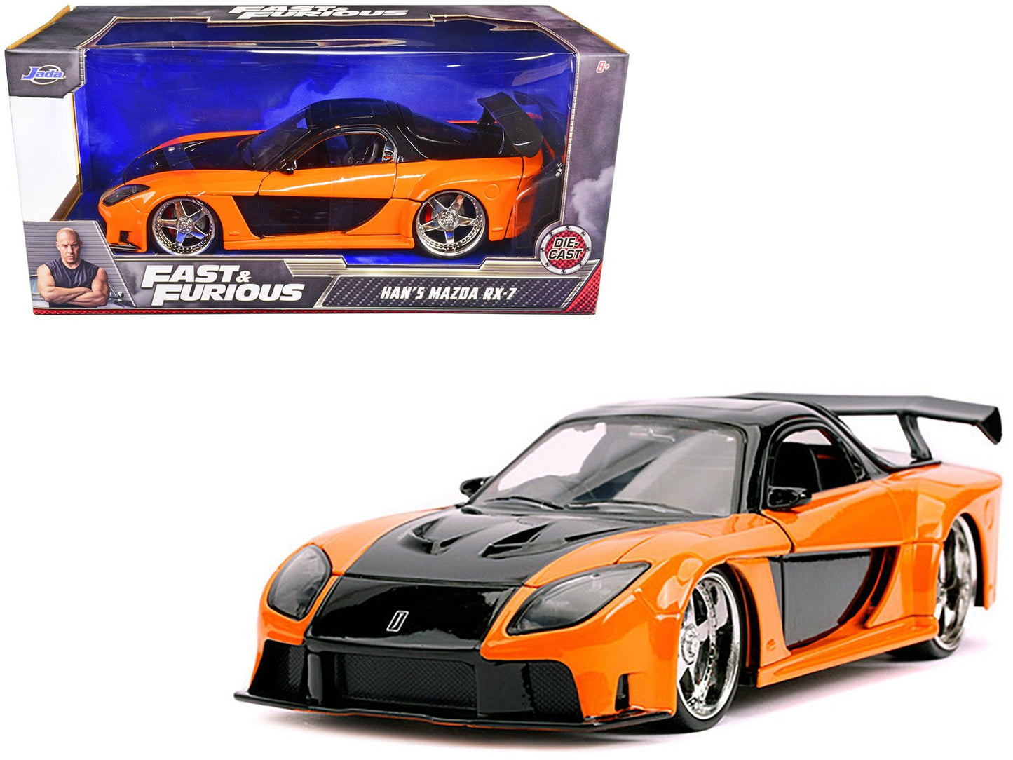 Han's Mazda RX-7 RHD (Right Hand Drive) Orange and Black "Fast & Furious" Movie 1/24 Diecast Model Car by Jada free shipping USA
