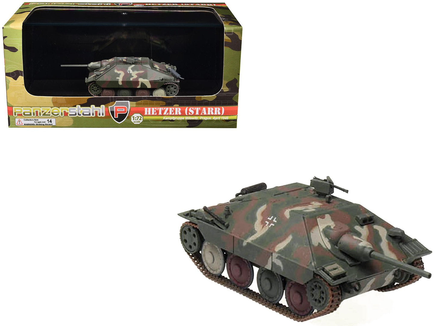 Hetzer (Starr) Tank Destroyer "Kampfgruppe Milowitz Prague" (1945) German Army 1/72 Diecast Model by Panzerstahl free shipping USA