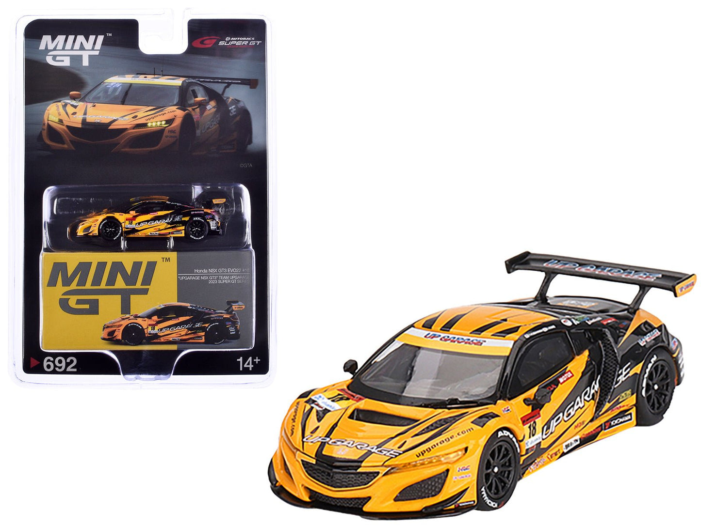 Honda NSX GT3 EVO22 #18 Takashi Kobayashi - Syun Koide "Team UpGarage" "Super GT Series" (2023) Limited Edition 1/64 Diecast Model Car by Mini GT free shipping USA