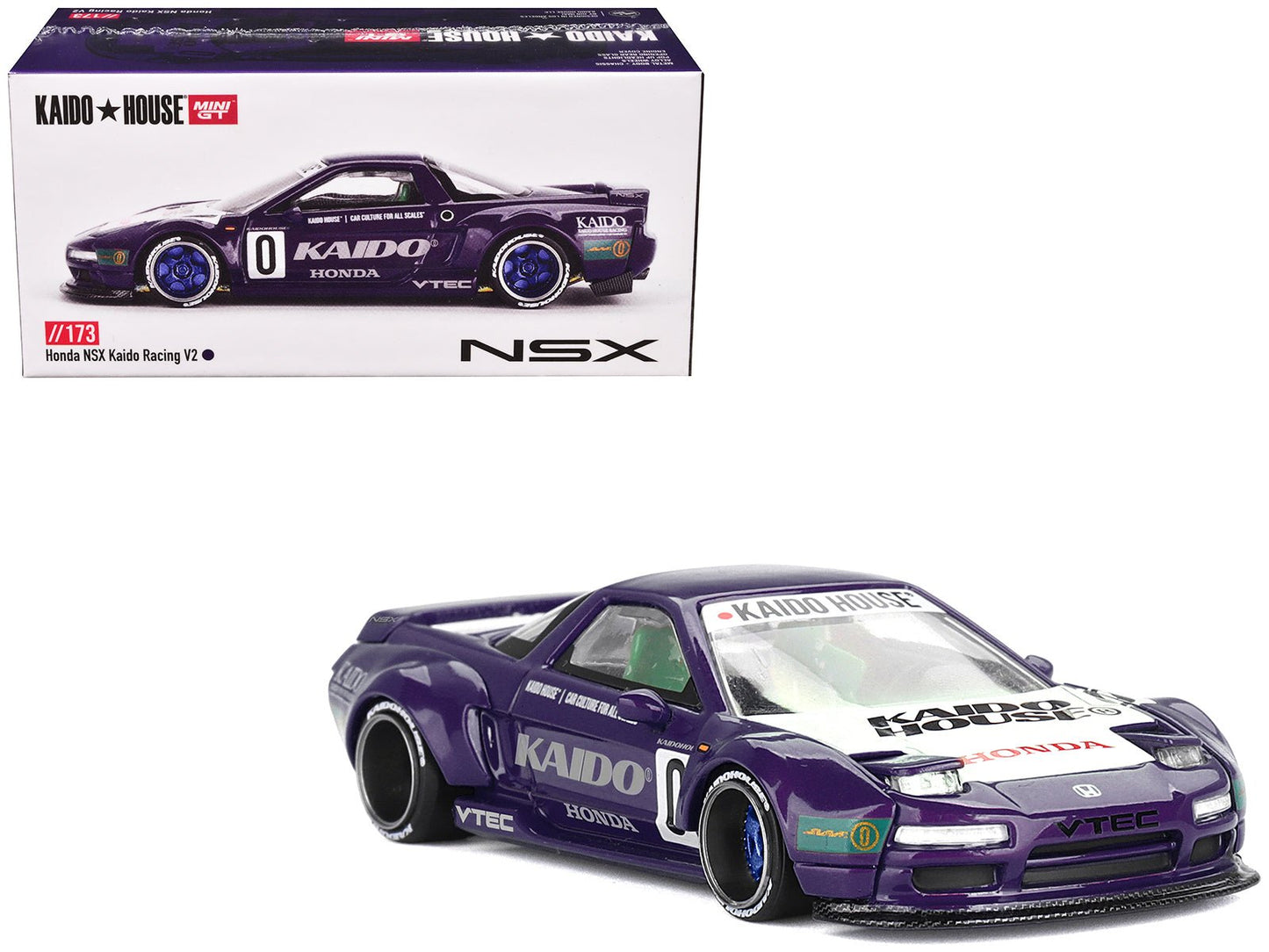 Honda NSX "Kaido Racing V2" #0 Purple with White Hood and Graphics (Designed by Jun Imai) "Kaido House" Special 1/64 Diecast Model Car by Mini GT free shipping USA