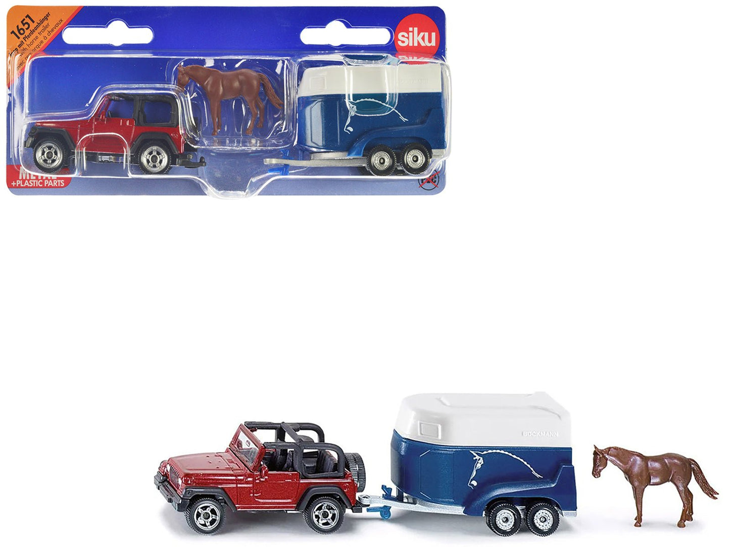 Jeep Red with Horse Trailer Blue and Horse Accessory Diecast Model by Siku free shipping USA