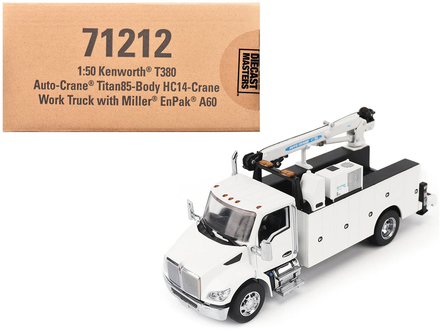 Kenworth T380 Auto-Crane Titan 85-Body HC14-Crane Work Truck with Miller EnPak White "Transport Series" 1/50 Diecast Model by Diecast Masters free shipping USA