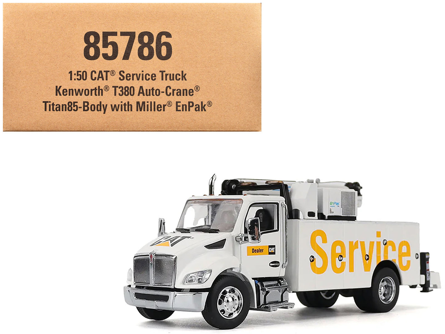 Kenworth T380 Auto-Crane Titan 85 Truck with Miller EnPak White "Transport Series" 1/50 Diecast Model by Diecast Masters free shipping USA