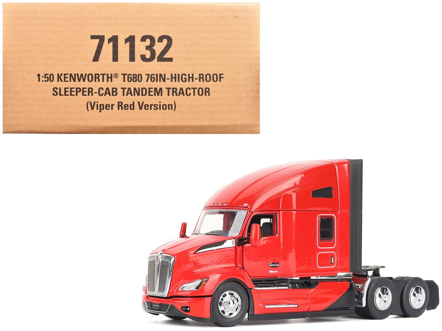Kenworth T680 76" High Roof Sleeper Cab Truck Tractor Viper Red "Transport Series" 1/50 Diecast Model by Diecast Masters free shipping USA