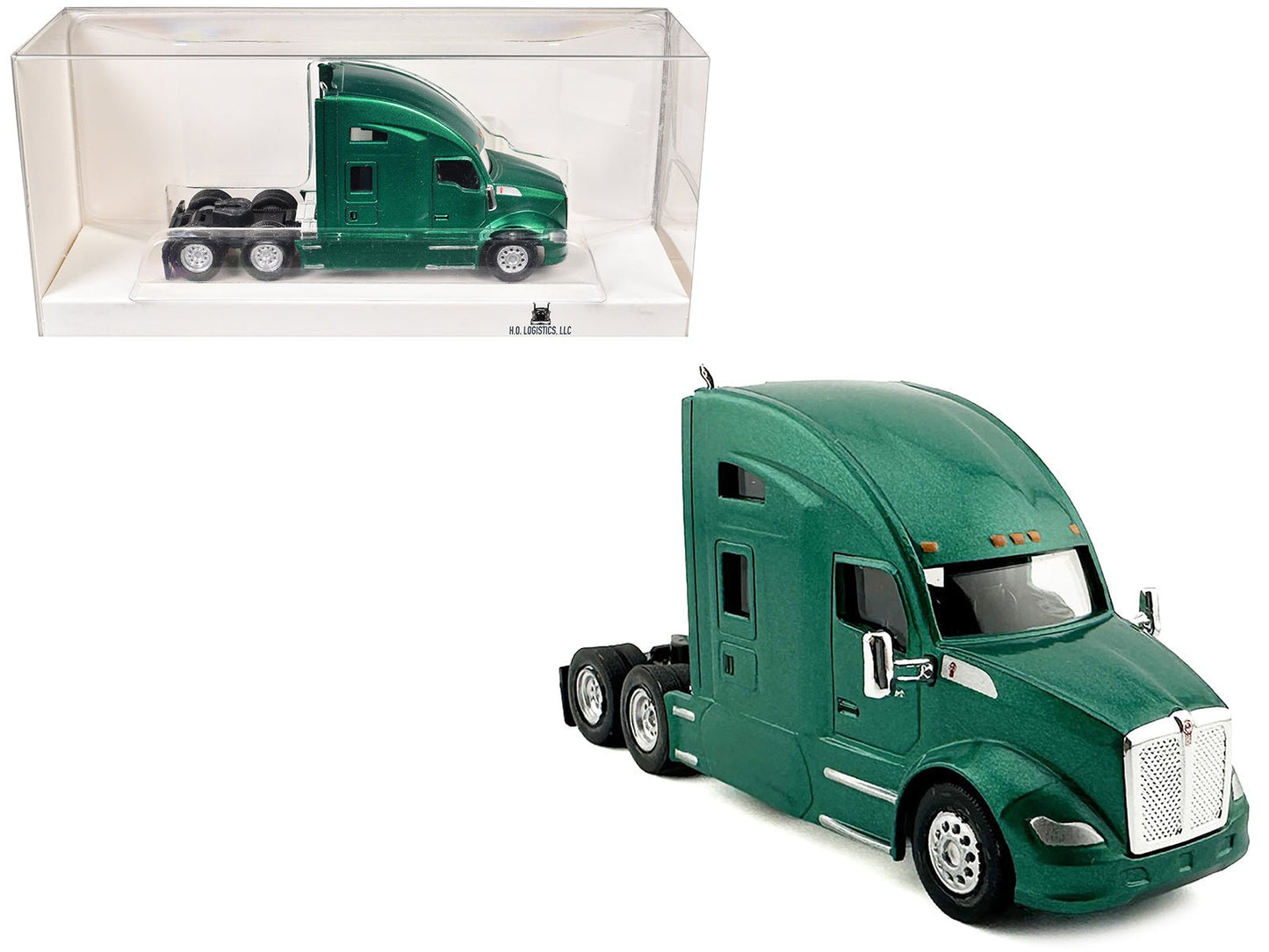 Kenworth T680 Sleeper Cab Green Metallic 1/87 (HO) Plastic Model Car by HO Logistics free shipping USA