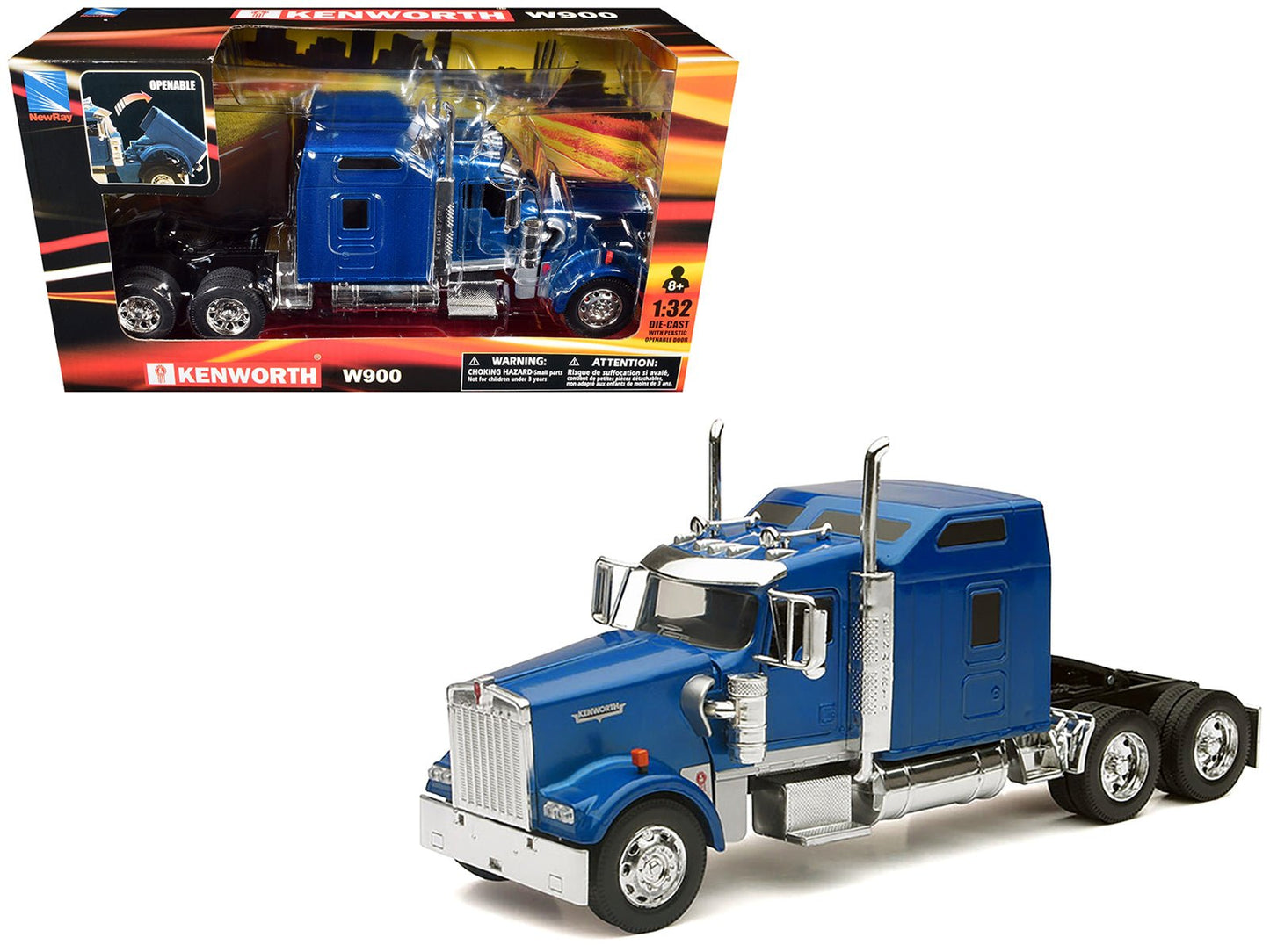 Kenworth W900 Truck Tractor Blue Metallic 1/32 Diecast Model by New Ray free shipping USA
