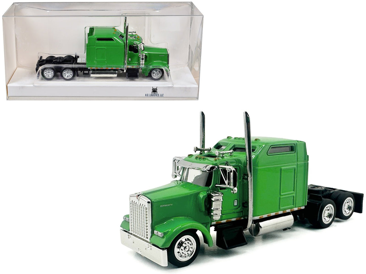 Kenworth W900L Truck Tractor with Sleeper Cab Lime Green 1/87 (HO) Scale Plastic Model Car by HO Logistics free shipping USA