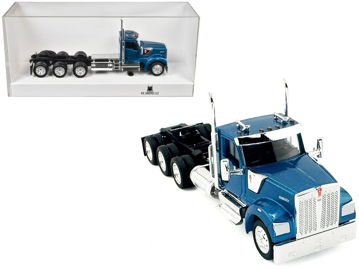 Kenworth W990 3-Axel Day Cab Blue Metallic 1/87 (HO) Plastic Model Car by HO Logistics free shipping USA
