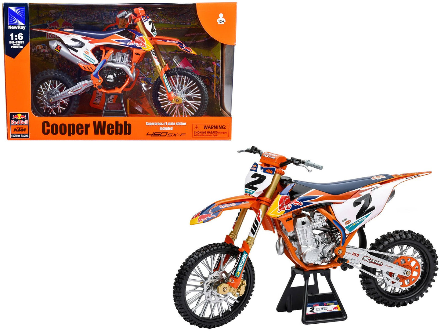 KTM 450 SX-F #2 Cooper Webb "Red Bull KTM Factory Racing" SuperCross 1/6 Diecast Model by New Ray free shipping USA
