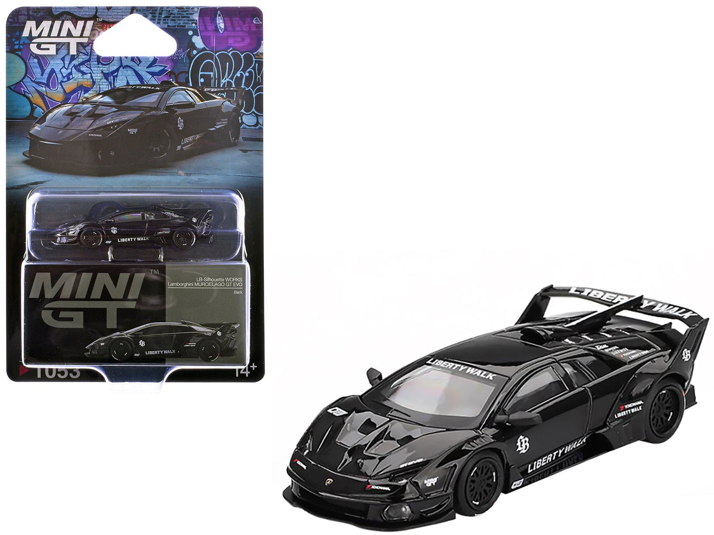Lamborghini Murcielago GT EVO LB-Silhouette Works Black Limited Edition 1/64 Diecast Model Car by Mini GT free shipping USA