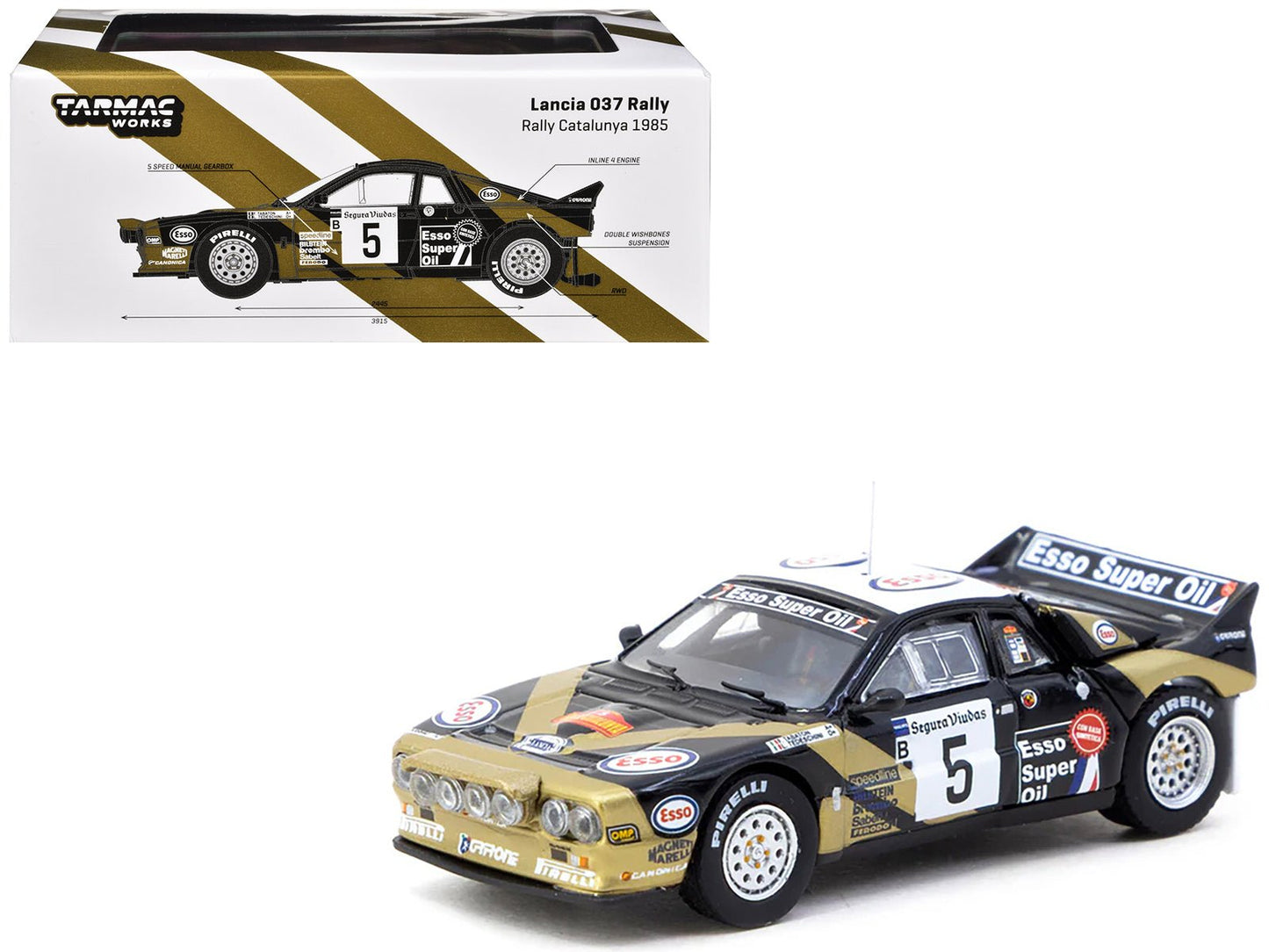 Lancia 037 Rally #5 Fabrizio Tabaton - Luciano Tedeschini Winner "Rally Catalunya" (1985) "Hobby64+" Series 1/64 Diecast Model Car by Tarmac Works free shipping USA