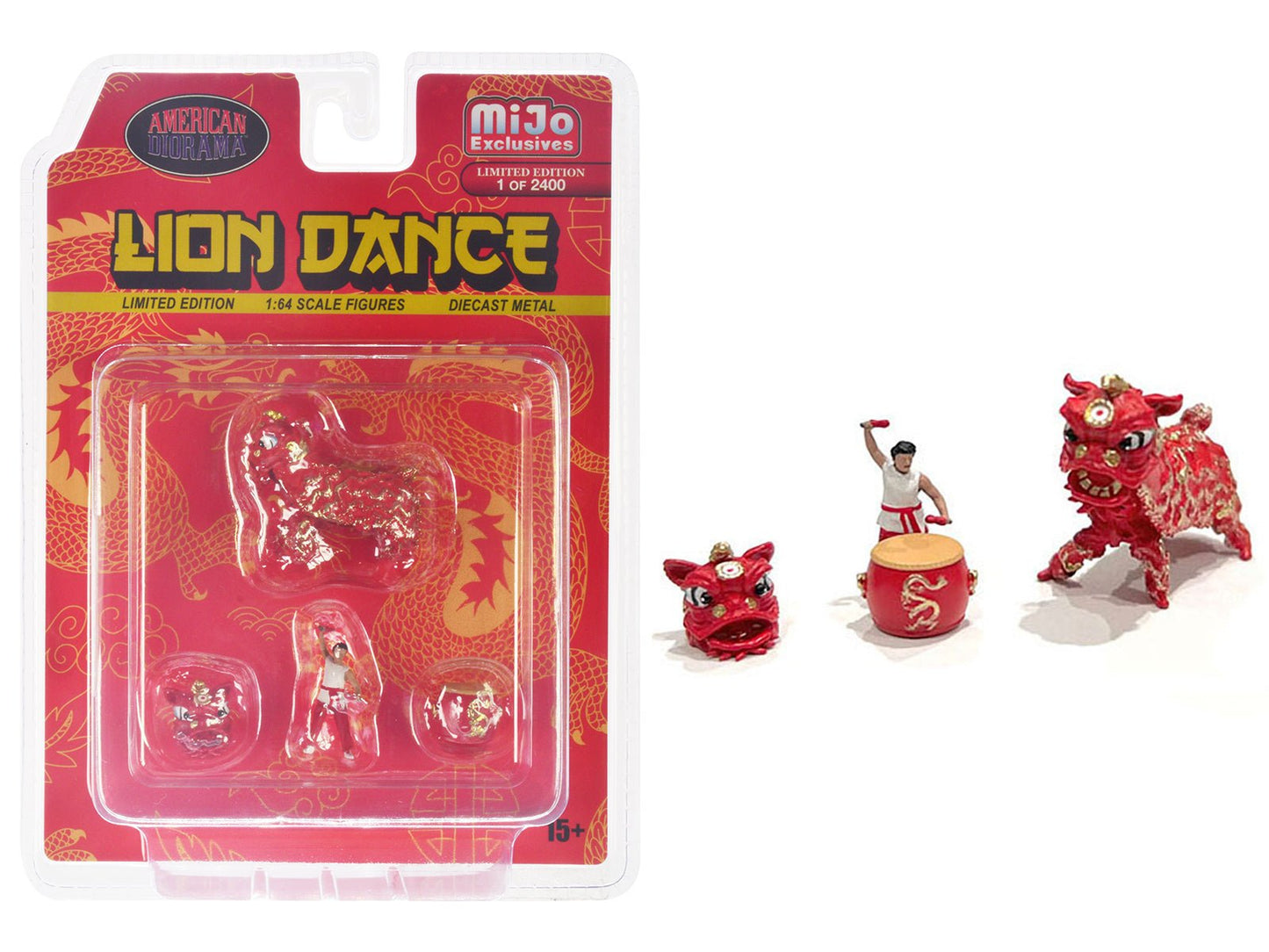 "Lion Dance" 4 piece Diecast Figure Set (1 Figures 1 Lion 2 Accessories) Limited Edition to 2400 pieces Worldwide for 1/64 Scale Models by American Diorama free shipping USA