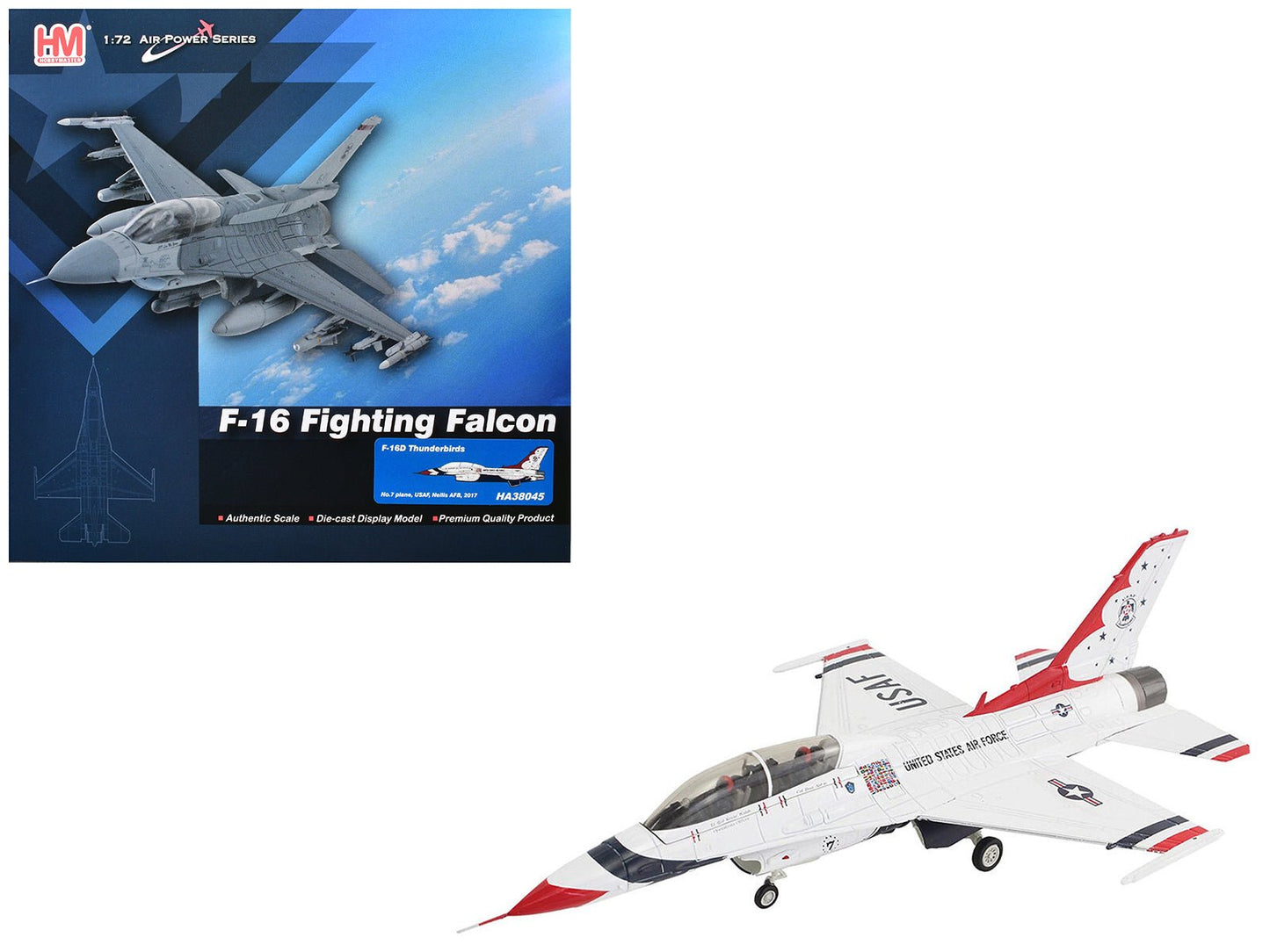 Lockheed F-16D Fighting Falcon Fighter Aircraft "No.7 Thunderbirds Nellis Air Force Base" (2017) United States Air Force "Air Power Series" 1/72 Diecast Model by Hobby Master free shipping USA