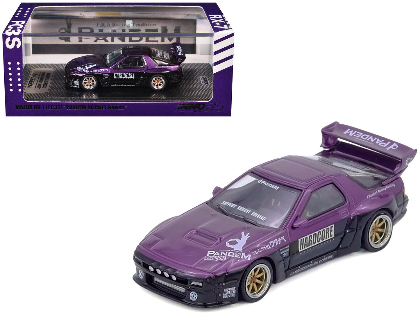 Mazda RX7 (FC3S) "Pandem Rocket Bunny" Kit Purple Metallic and Black 1/64 Diecast Model Car by Inno Models free shipping USA