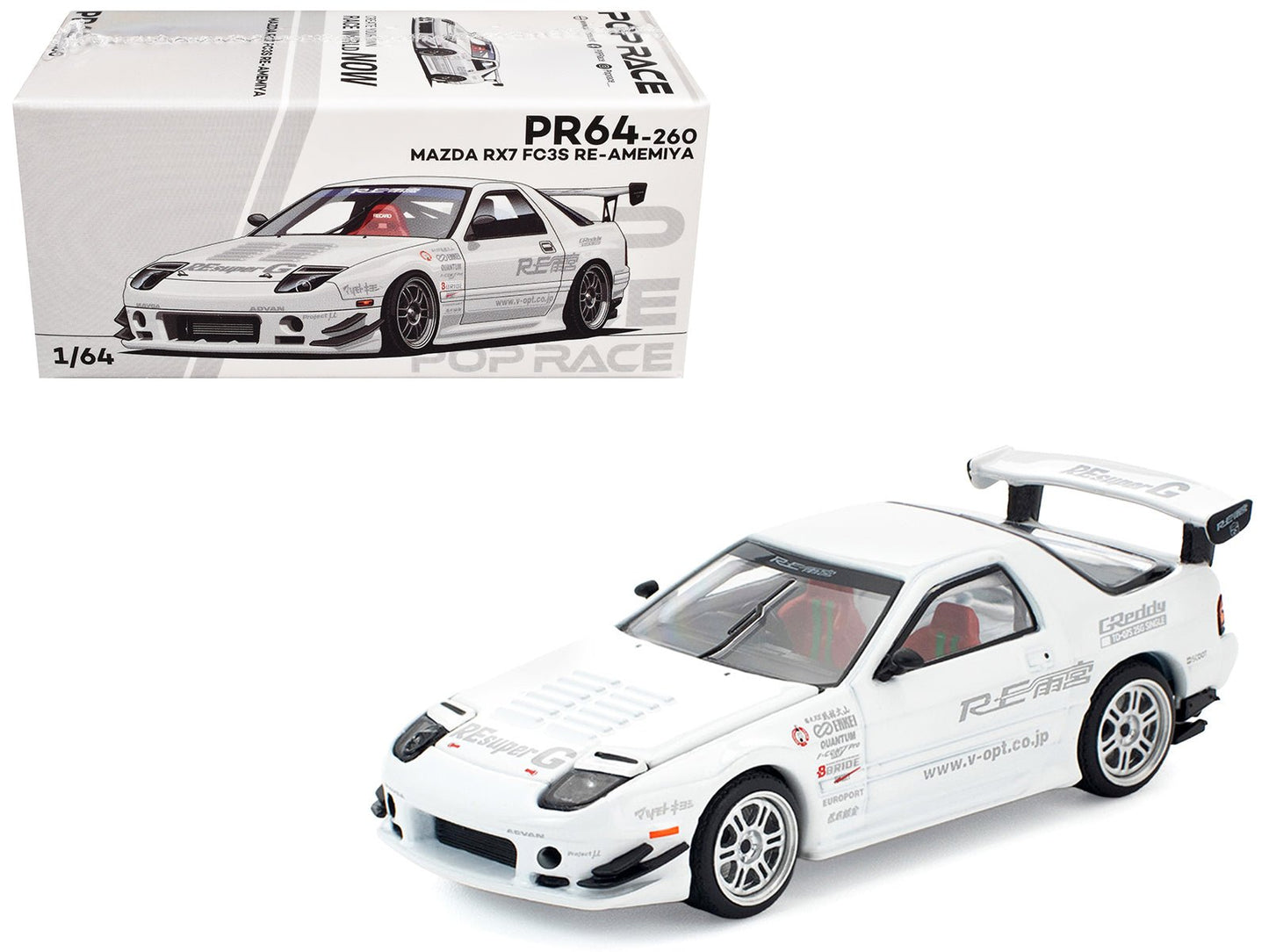 Mazda RX7 (FC3S) RE Amemiya RHD (Right Hand Drive) White 1/64 Diecast Model Car by Pop Race free shipping USA