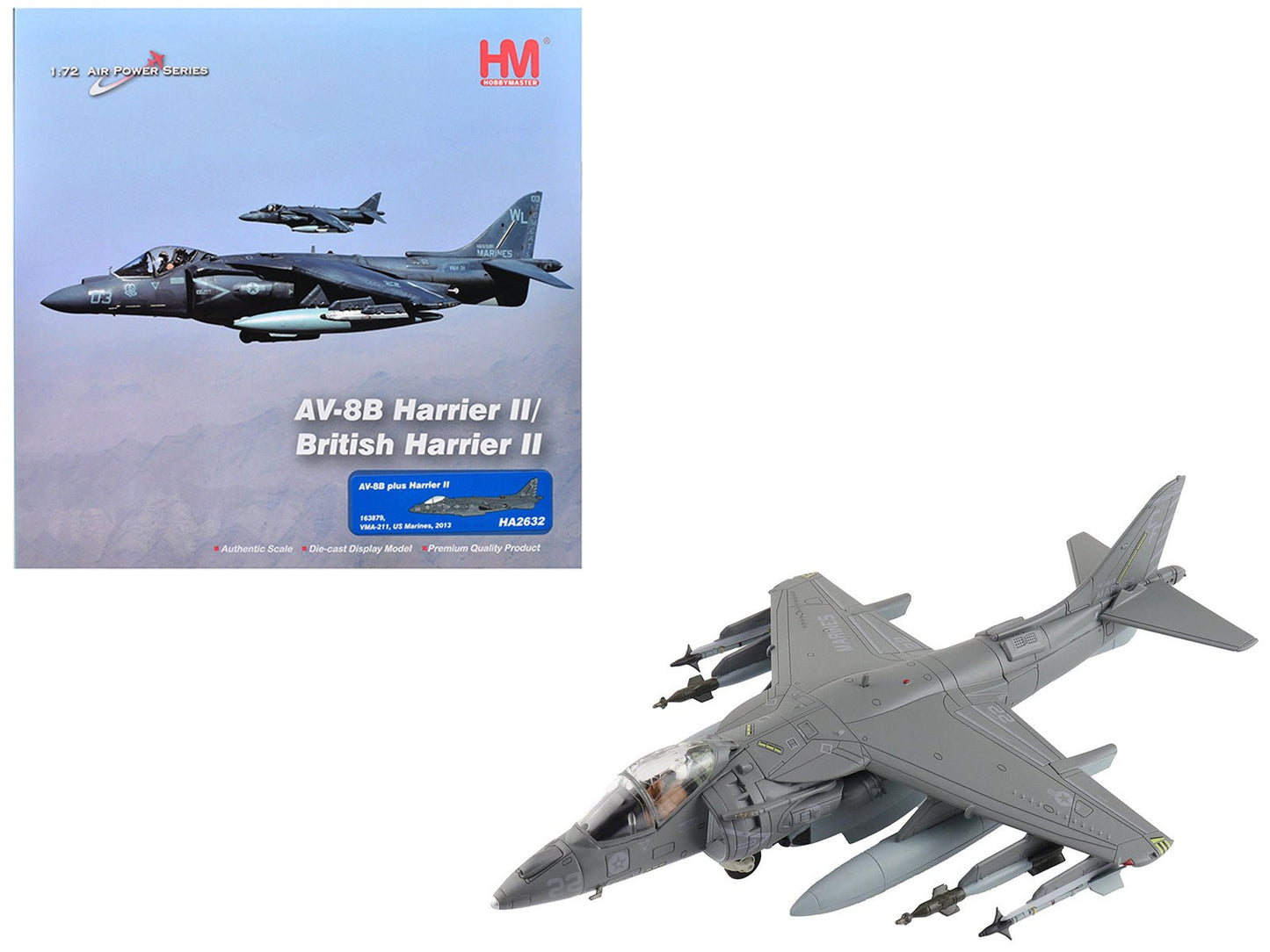McDonnell Douglas AV-8B Plus Harrier II Aircraft "163879 VMA-211" (2013) United States Marine Corps "Air Power Series" 1/72 Diecast Model by Hobby Master free shipping USA