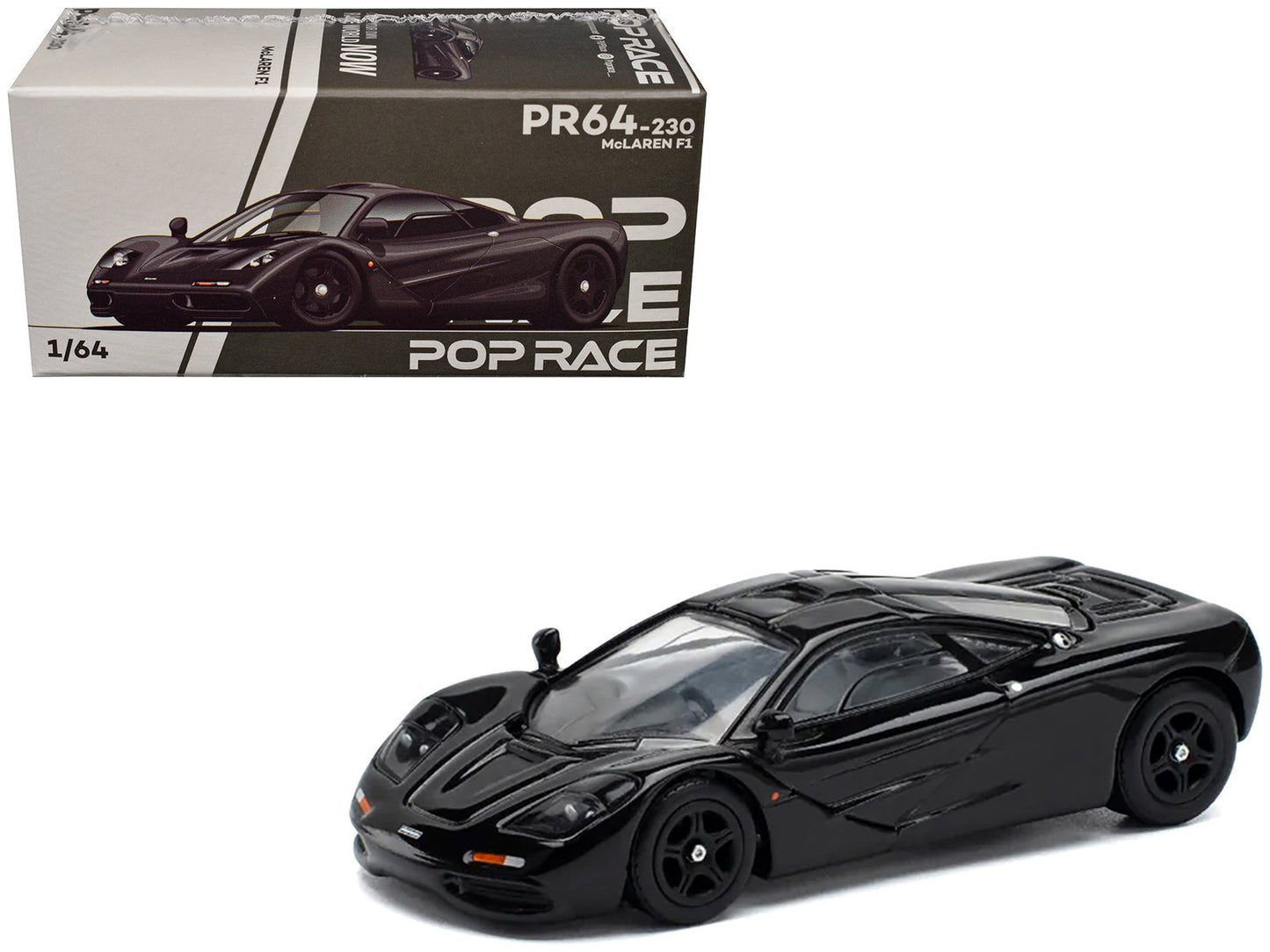 McLaren F1 Jet Black 1/64 Diecast Model Car by Pop Race free shipping USA
