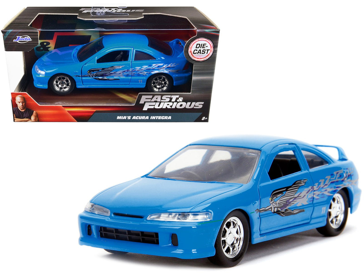 Mia's Acura Integra Light Blue with Graphics "Fast & Furious" Movie 1/32 Diecast Model Car by Jada free shipping USA