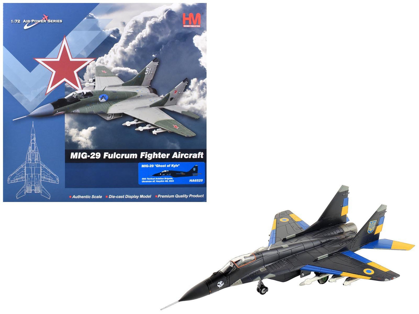 Mikoyan MIG-29 Fulcrum Aircraft "Ghost of Kyiv 40th Tactical Aviation Brigade Vasylkiv Air Base" (2023) Ukrainian Air Force "Air Power Series" 1/72 Diecast Model by Hobby Master free shipping USA