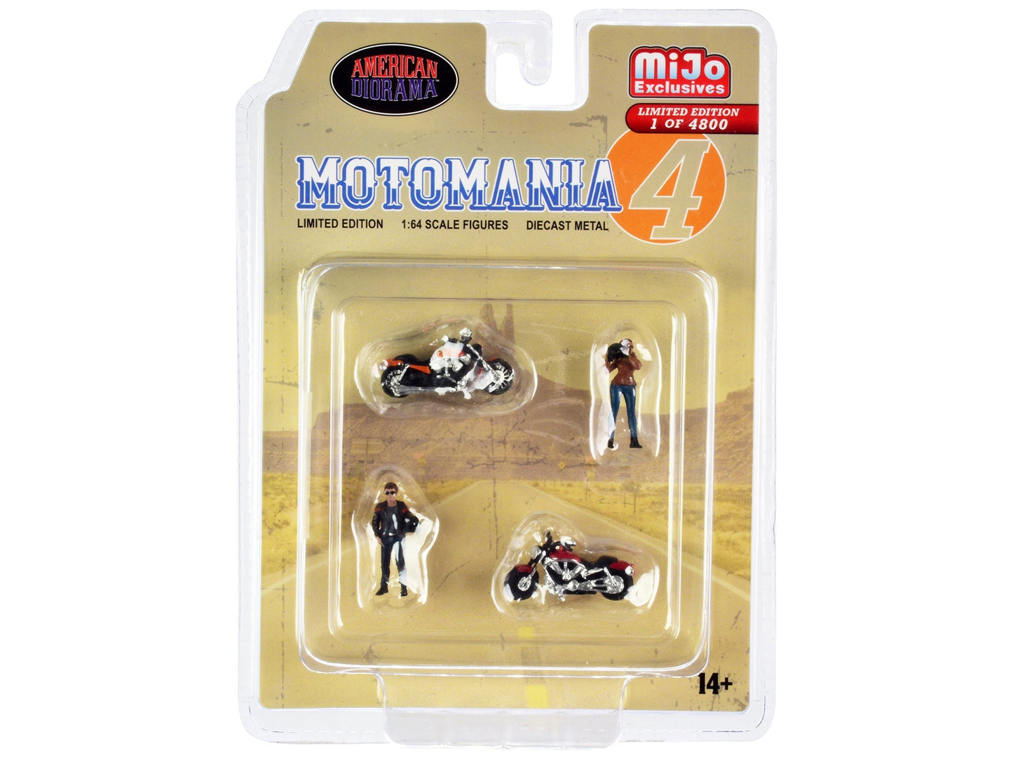 "Motomania 4" 4 piece Diecast Set (2 Figures and 2 Motorcycles) Limited Edition to 4800 pieces Worldwide 1/64 Scale Models by American Diorama free shipping USA