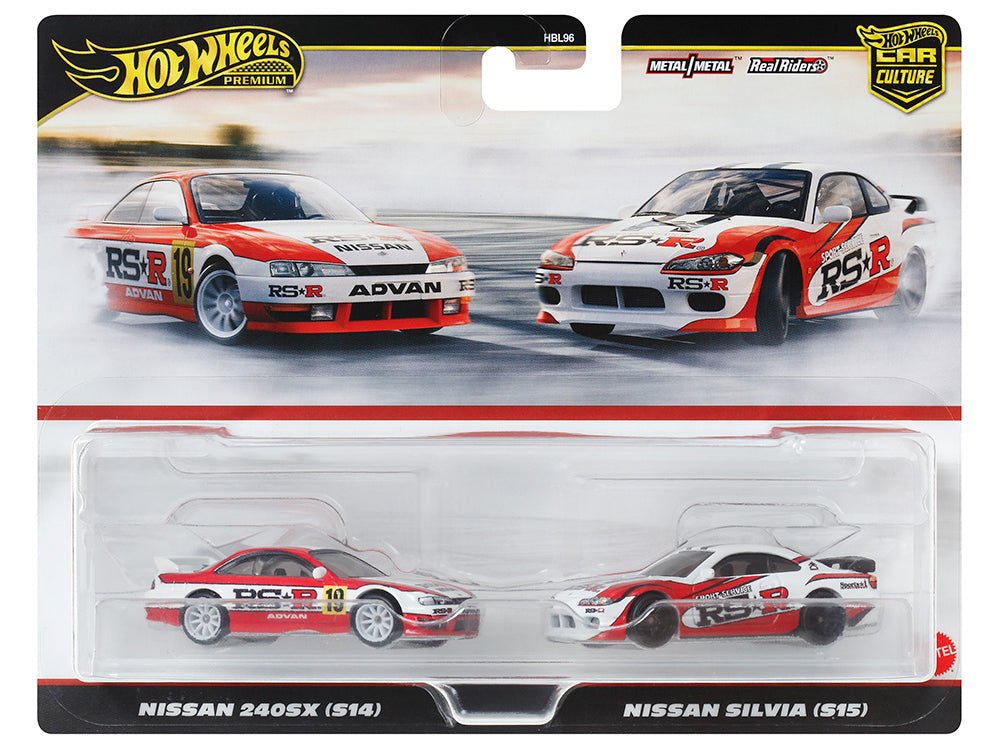 Nissan 240SX (S14) RHD (Right Hand Drive) #19 Red and White and Nissan Silvia (S15) RHD (Right Hand Drive) Red and White "Car Culture" Set of 2 Cars Diecast Model Cars by Hot Wheels free shipping USA