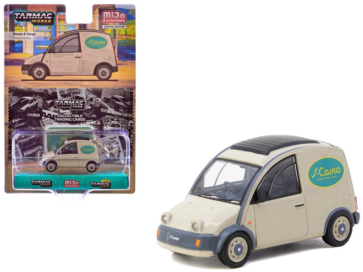 Nissan S-Cargo Van RHD (Right Hand Drive) "Presentation" Beige with Tarmac Cards "Global64" Series 1/64 Diecast Model Car by Tarmac Works free shipping USA