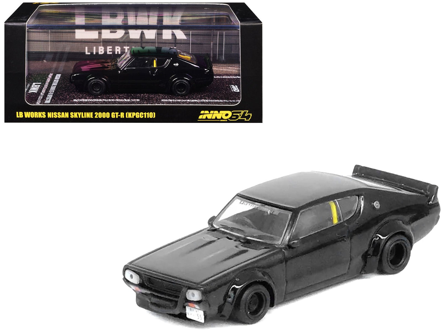 Nissan Skyline 2000 GT-R (KPGC110) RHD (Right Hand Drive) "LB-Works" Black 1/64 Diecast Model Car by Inno Models free shipping USA