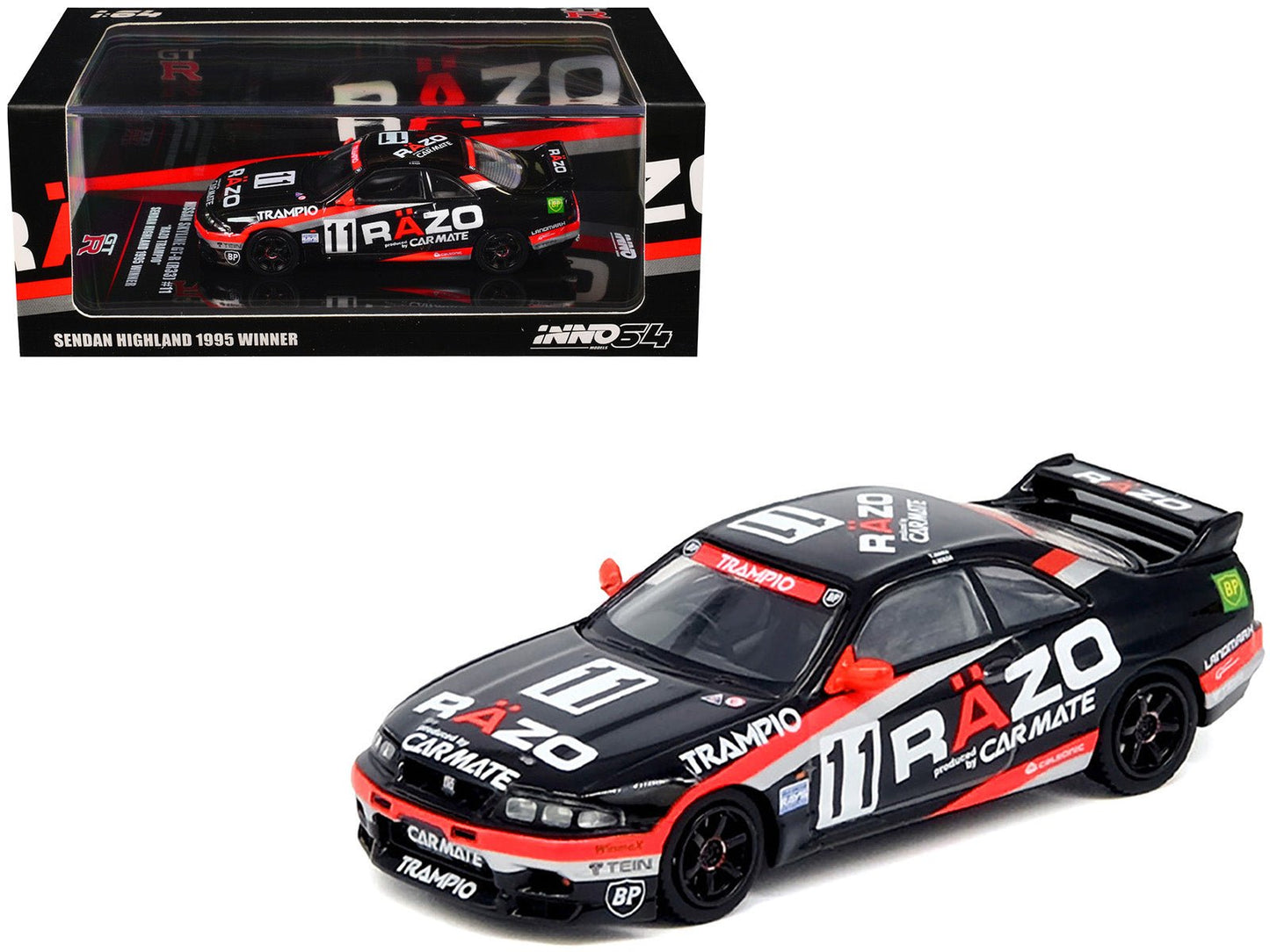 Nissan Skyline GT-R (R33) RHD (Right Hand Drive) #11 "Razo Trampio" N1 Super Endurance Series "Sedan Highland" (1995) 1/64 Diecast Model Car by Inno Models free shipping USA