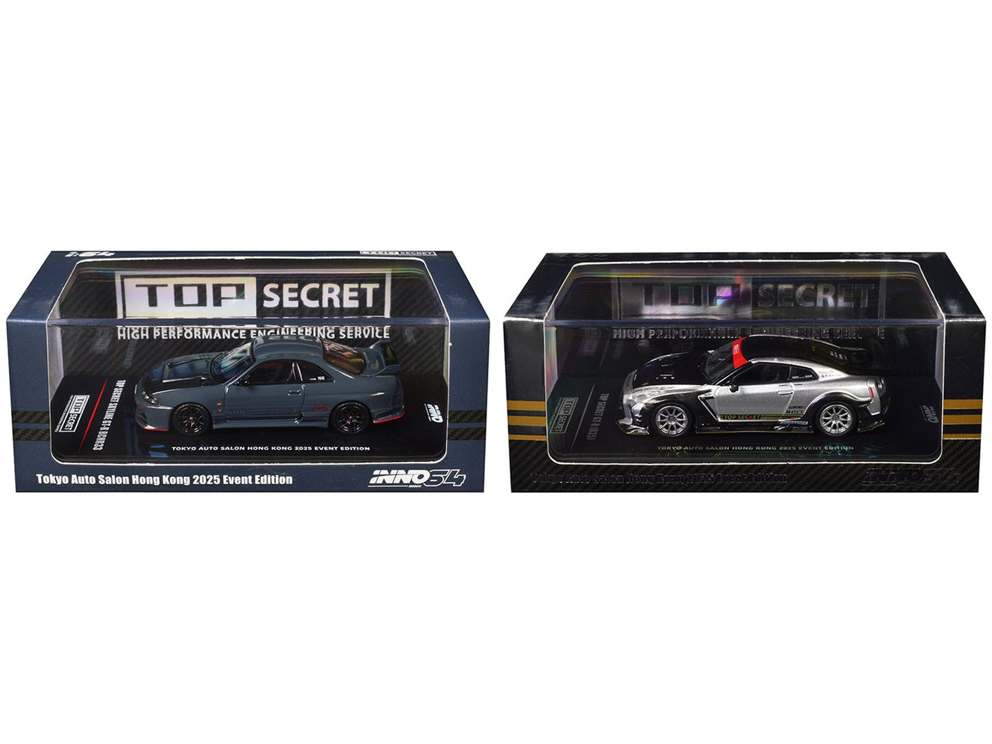 Nissan Top Secret "Tokyo Auto Salon Hong Kong 2025 Event Edition" Set of 2 Pieces 1/64 Diecast Model Car by Inno Models free shipping USA