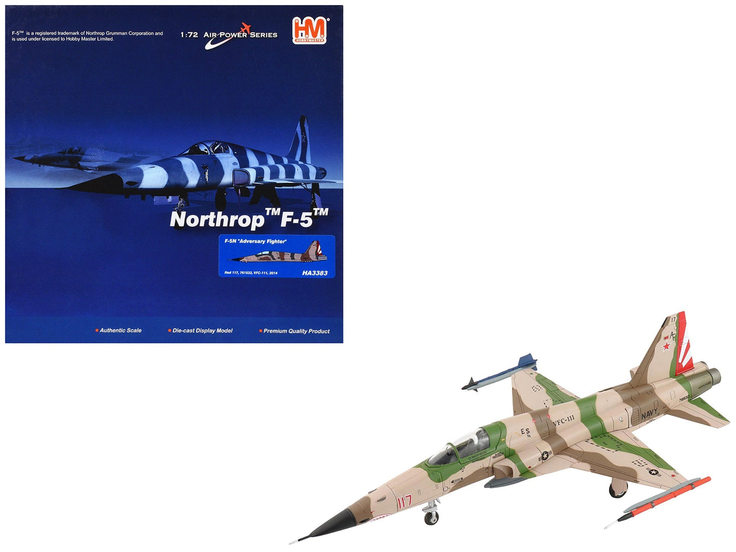 Northrop F-5N Tiger II Aircraft "Red 117 761533 Adversary Fighter VFC-111 Sundowners" United States Navy "Air Power Series" 1/72 Diecast Model by Hobby Master free shipping USA