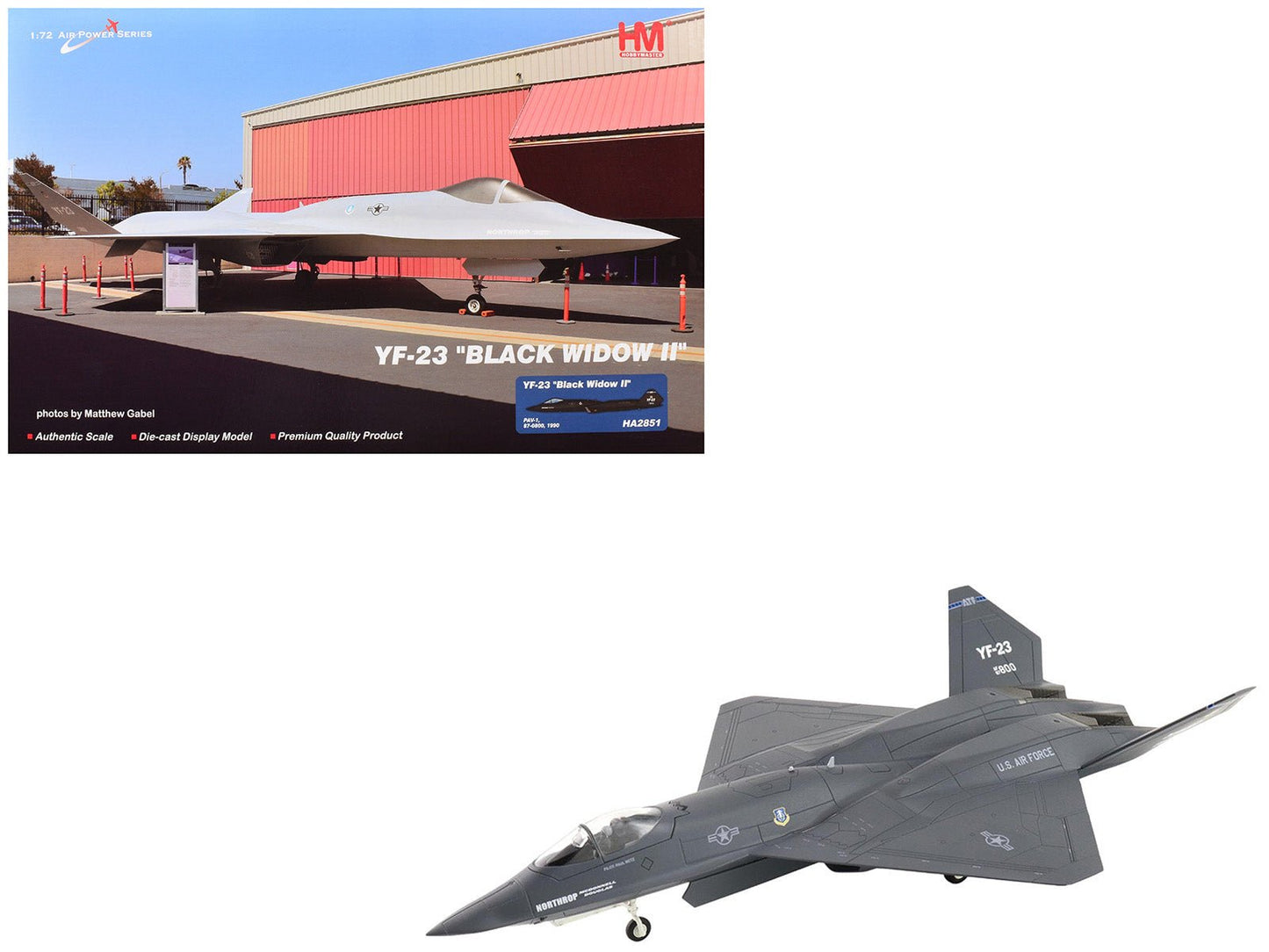 Northrop YF-23 Black Widow II Stealth Fighter Aircraft "#87-0800 PAV-1" (1990) United States Air Force "Air Power Series" 1/72 Diecast Model by Hobby Master free shipping USA